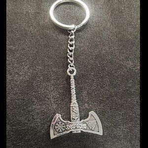 Silver Skyrim Dragonborn Two Handed Battle Ax Keychain